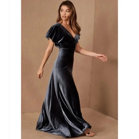 NWT Jenny Yoo Ellis Velvet Open Back Maxi Dress Cocktail Navy Blue Anthropologie - Picture 1 of 16